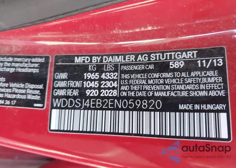 2014 Mercedes-Benz Cla 250 z USA, uszkodzony, nr VIN WDDSJ4EB2EN059820